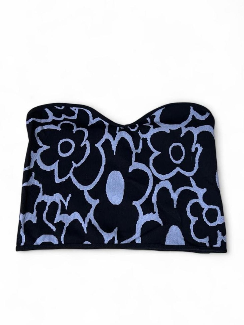 Forever 21 Black & Light Blue Floral Strapless Bandeau